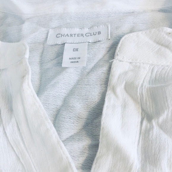 NEW Charter Club Plus Size White Blouse Button Up Shirt Roll Tab 3/4 Sleeves 0X - Picture 4 of 9